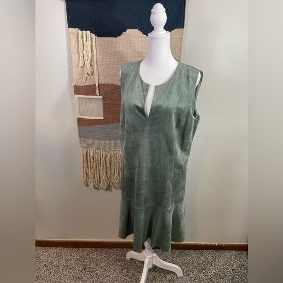 BCBGMaxazria Green Faux Suede Sleeveless Dress L - Picture 2 of 7